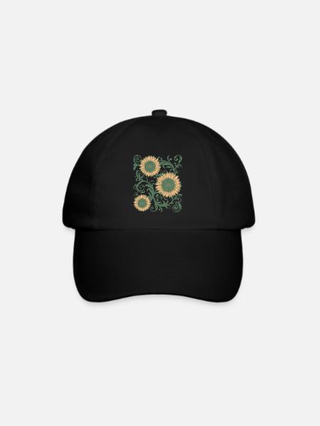 Baroque Aesthetic Sunflower Pattern Dark Academia - Baseballkappe - Schwarz/Schwarz
