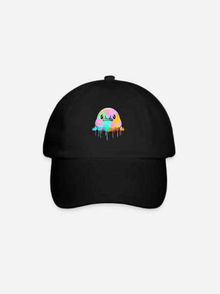 Kawaii Blobfisch tropft Farbe - Baseballkappe - Schwarz/Schwarz