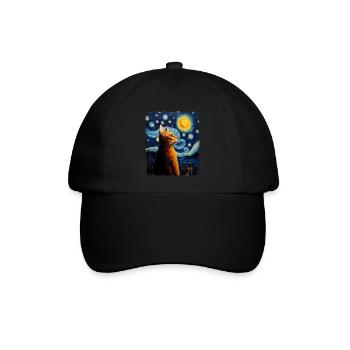 Abessinier Orange Katze Sternennacht Gemälde - Baseballkappe - Schwarz/Schwarz - Vorne