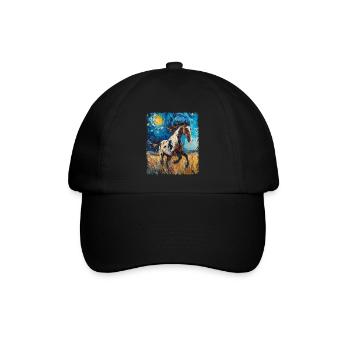 Appaloosa Pferd Sternennacht Gemälde - Baseballkappe - Schwarz/Schwarz - Vorne