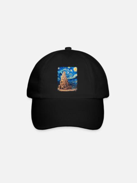 Turm von Babel Bibel Renaissance Sternennacht Gemä - Baseballkappe - Schwarz/Schwarz