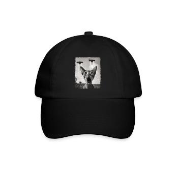 Orientalisch Kurzhaar Katze UFO Alien Außerirdisch - Baseballkappe - Schwarz/Schwarz - Vorne