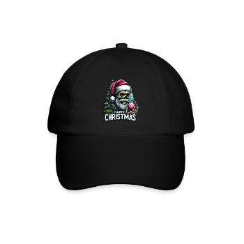 Weihnachtsmann Skull mit Christbaumkugel - Baseballkappe - Schwarz/Schwarz - Vorne