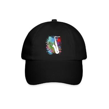 Saxofon auf Farbklecksen - Baseballkappe - Schwarz/Schwarz - Vorne