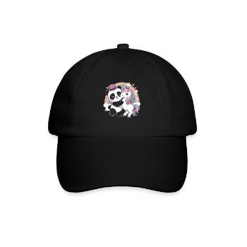 Süßer Kawaii Panda mit Einhorn - Baseballkappe - Schwarz/Schwarz - Vorne