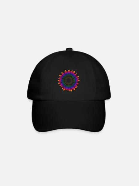 Rainbow Sonnenblume - Sonne - gute Laune - Baseballkappe - Schwarz/Schwarz