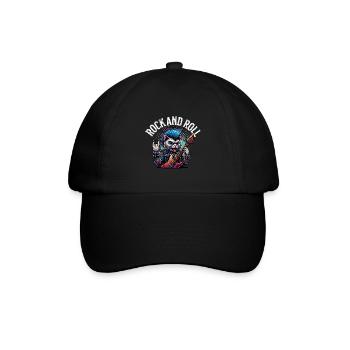 Katze Rock and Roll Gitarrist - Baseballkappe - Schwarz/Schwarz - Vorne