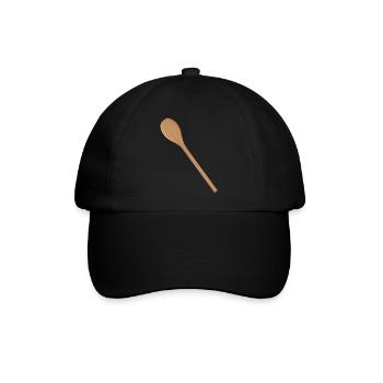 Holzlöffel Kochlöffel für eigene Texte und Rezepte - Baseballkappe - Schwarz/Schwarz - Vorne