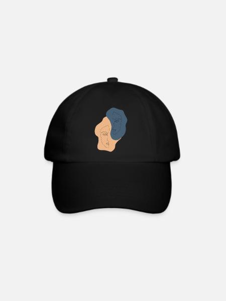 Minimalistische one line Gesichtshälften - Baseballkappe - Schwarz/Schwarz