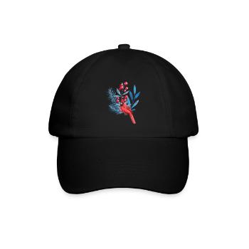 Roter Kardinal in blauen Blättern - Baseballkappe - Schwarz/Schwarz - Vorne