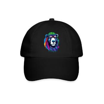 Der gelb pinke Bär - Tier Porträt Pop Art Style - Baseballkappe - Schwarz/Schwarz - Vorne