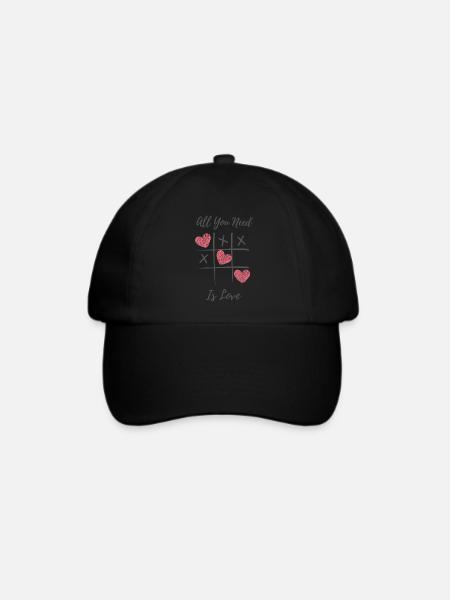 Valentinstags T-Shirt - Tic Tac Toe - Baseballkappe - Schwarz/Schwarz