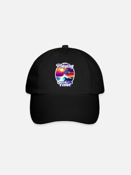 Delphin und Welle - Baseballkappe - Schwarz/Schwarz