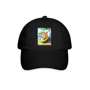 surfende Katze - Katze Surfbrett - Baseballkappe - Schwarz/Schwarz - Vorne