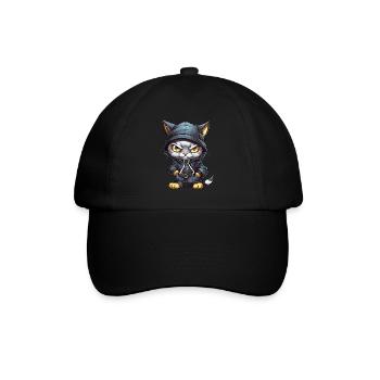 Katze Hip Hop Rap Rapper DJ Ghetto Crew Gangster - Baseballkappe - Schwarz/Schwarz - Vorne