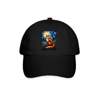 fuchs, Sternennacht, Van Gogh, Style - Baseballkappe - Schwarz/Schwarz - Vorne