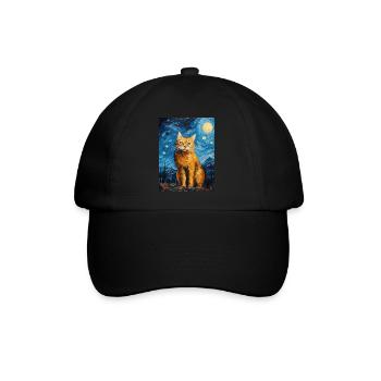 luchs, van gogh, sternennacht, tier, raubkatze - Baseballkappe - Schwarz/Schwarz - Vorne