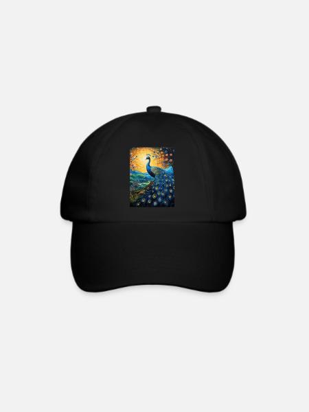 pfau, van gogh, sternennacht, tier, vogel - Baseballkappe - Schwarz/Schwarz