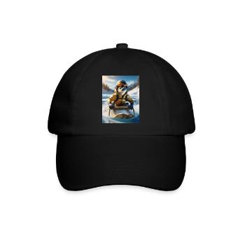 Eine Echse bei einer Schlittenfahrt - Baseballkappe - Schwarz/Schwarz - Vorne