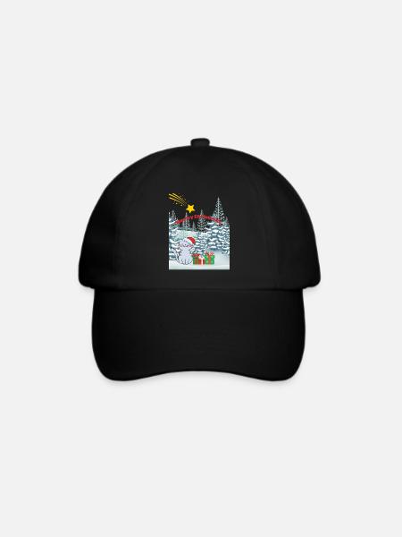 Meowy Christmas - Katze mit Sternschnuppe - Baseballkappe - Schwarz/Schwarz