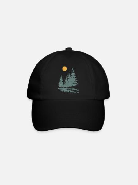 Sonnenbeschienene Kiefern-Silhouette - Baseballkappe - Schwarz/Schwarz