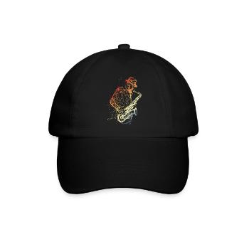 Retro Saxophonspieler Zeichnung - Baseballkappe - Schwarz/Schwarz - Vorne