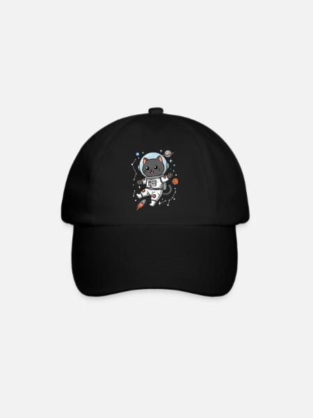 Weltraum-Katze - Baseballkappe - Schwarz/Schwarz