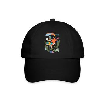 Bunter Kolibri mit Blüte – Farbenfrohes Naturmotiv - Baseballkappe - Schwarz/Schwarz - Vorne