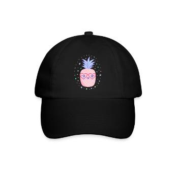 Rosa Ananas Herzbrille Kawaii - Baseballkappe - Schwarz/Schwarz - Vorne