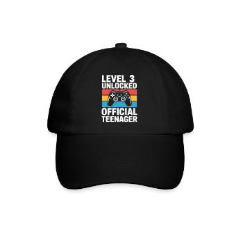 Level 3 Freigeschaltetes Gamer-T-Shirt - Baseballkappe - Schwarz/Schwarz - Vorne