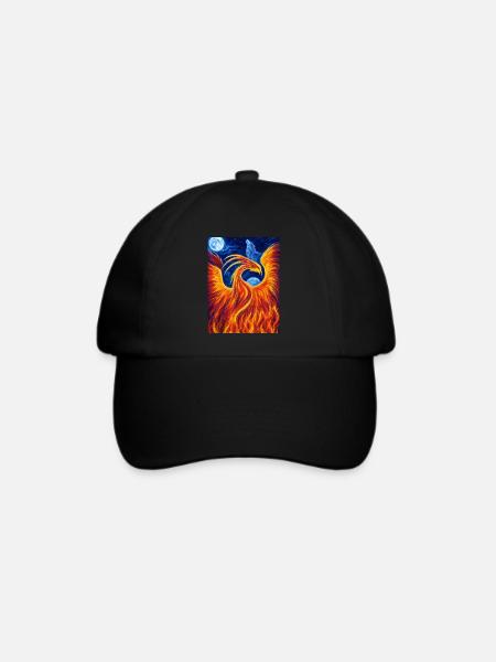 Flammender Phönix in der Nacht - Baseballkappe - Schwarz/Schwarz