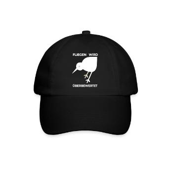 Überbewertet: Weiße KIWI Illustration  - Baseballkappe - Schwarz/Schwarz - Vorne