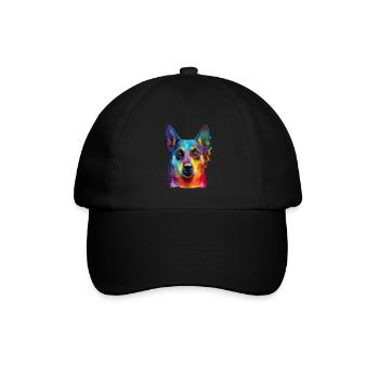 Lächelnder Australischer Rinderhund Blumen - Baseballkappe - Schwarz/Schwarz - Vorne