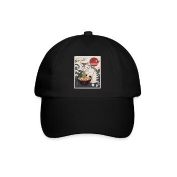 Kawaii Katze Ramen Nudeln Anime Katze - Baseballkappe - Schwarz/Schwarz - Vorne