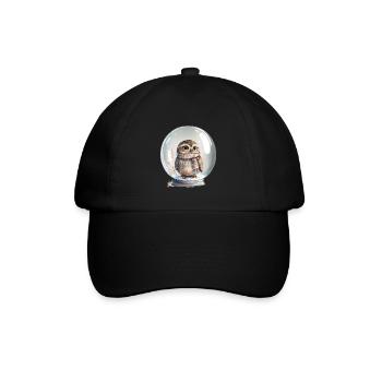 Süße Eule Glaskugel Wasser gefüllt Baby T-Shirt - Baseballkappe - Schwarz/Schwarz - Vorne