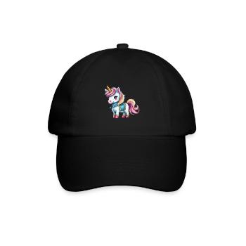 Einhorn Wandkunst, niedliches, buntes Einhorn - Baseballkappe - Schwarz/Schwarz - Vorne