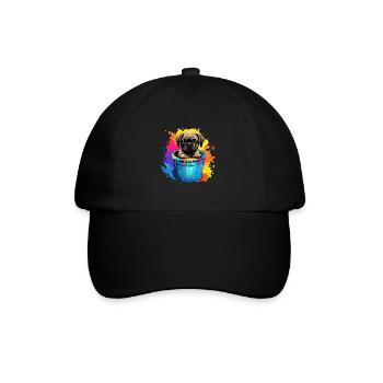 Mops Niedlicher Hund Farbeimer - Baseballkappe - Schwarz/Schwarz - Vorne