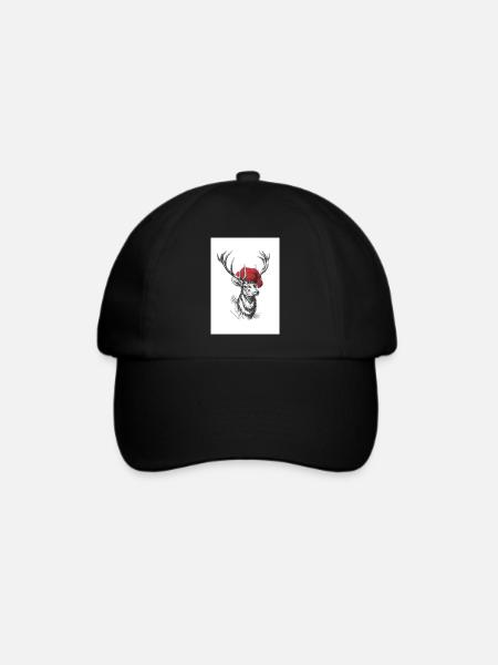 Hirsch mit Hut - Baseballkappe - Schwarz/Schwarz