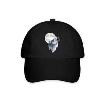 Heulender Wolf Vollmond Mond - Baseballkappe - Schwarz/Schwarz - Vorne