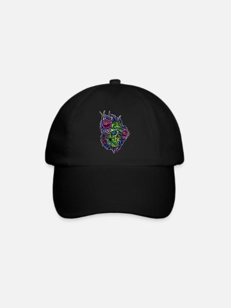 Schädel/abstraktBlüten - Baseballkappe - Schwarz/Schwarz