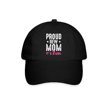 Stolze neue Mutter Es ist ein Mädchen Baby Geschlecht Enthüllung - Baseballkappe - Schwarz/Schwarz - Vorne