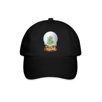 schöne nostalgische Schneekugel mit Weihnachtsbaum - Baseballkappe - Schwarz/Schwarz - Vorne