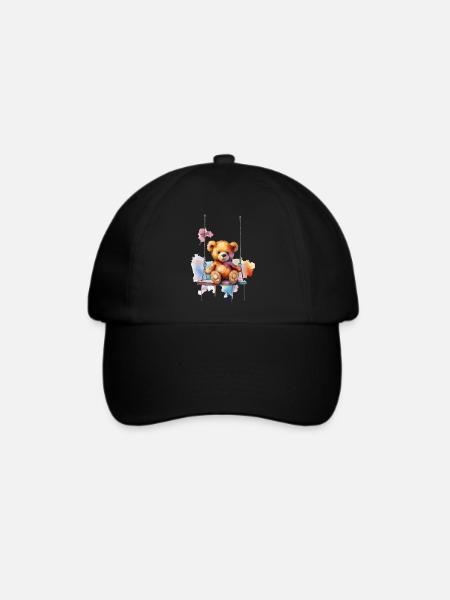 Teddybär auf ihrer Schaukel - Baseballkappe - Schwarz/Schwarz