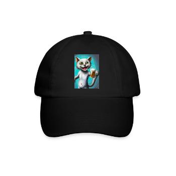 Glückliche Katze mit Bier - Baseballkappe - Schwarz/Schwarz - Vorne