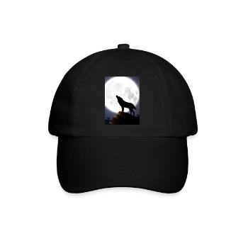 Wolf bei Nacht - Baseballkappe - Schwarz/Schwarz - Vorne