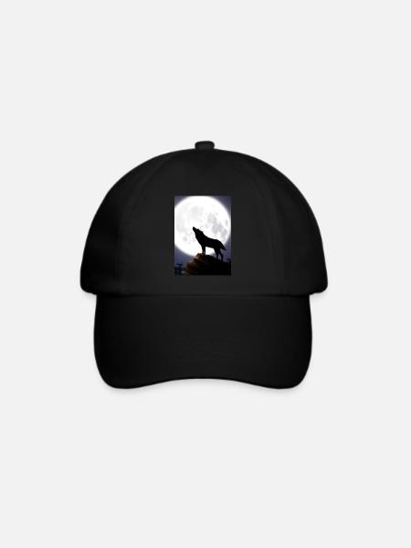 Wolf bei Nacht - Baseballkappe - Schwarz/Schwarz
