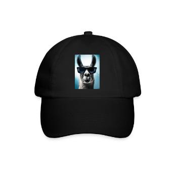 Lama mit Sonnenbrille - Baseballkappe - Schwarz/Schwarz - Vorne