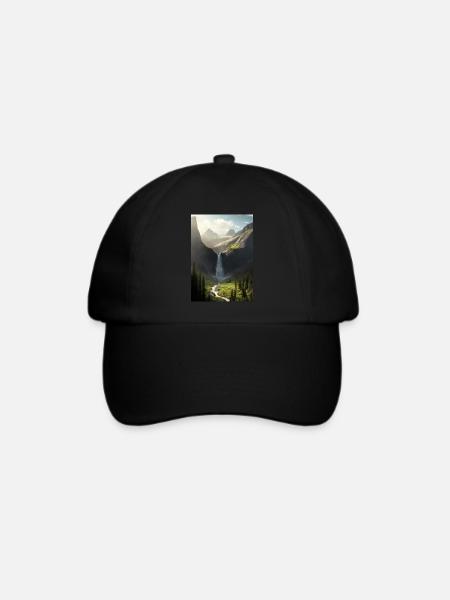 Wasserfall in der Natur - Baseballkappe - Schwarz/Schwarz