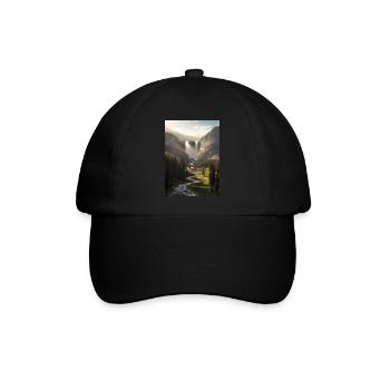 Wasserfall in der Natur - Baseballkappe - Schwarz/Schwarz - Vorne