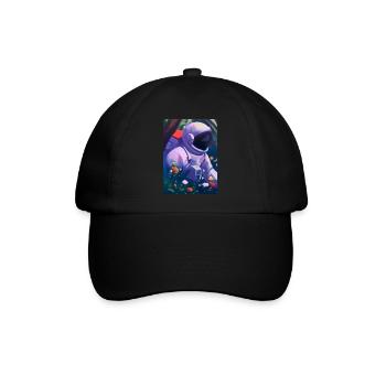 Astronaut in Blumen - Baseballkappe - Schwarz/Schwarz - Vorne